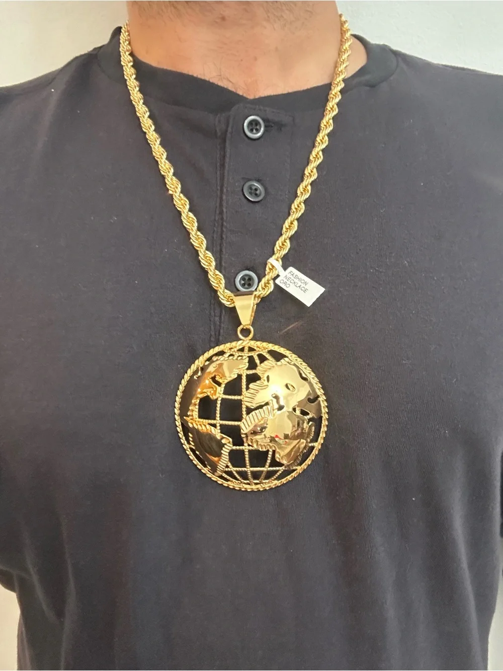 New Gold stainless steel Globe Pendant with new gold plated Rope Chain Necklace
